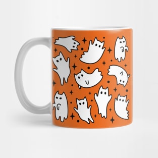 Cute Kawaii Ghost Cats Halloween Orange Mug